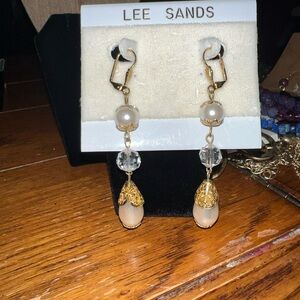 Gold and Cream Drop Earrings